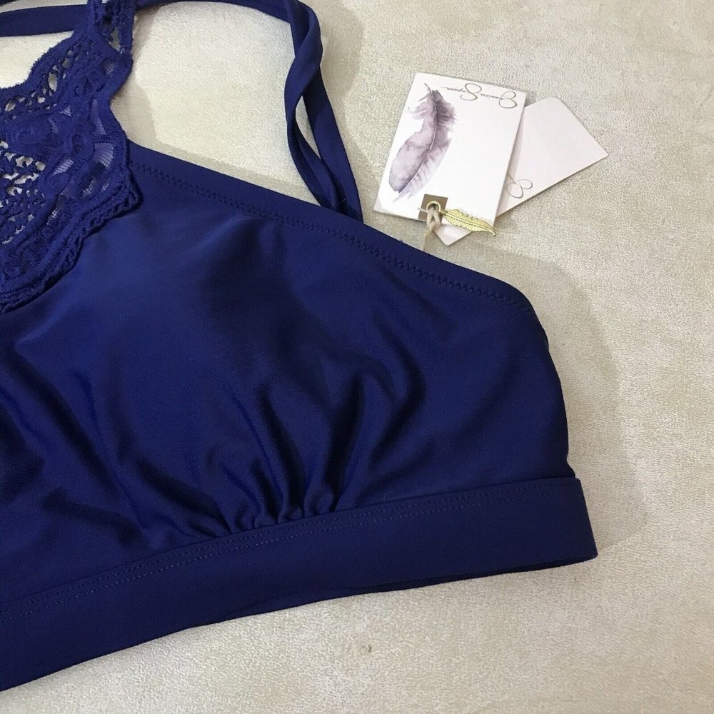 Jessica Simpson Martinique Hi-Neck Sexy Crochet Top Bikini Swimsuit Blue New - Picture 4 of 13